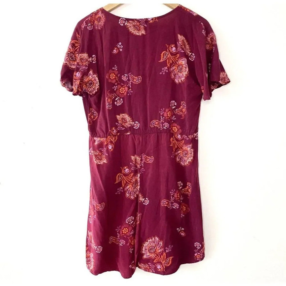 Eyeshadow Boho Floral Mini Sundress Faux Wrap Burgundy Hippie Women's Large - Picture 3 of 5
